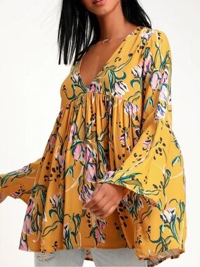 Free People Golden Yellow Floral Tunic
